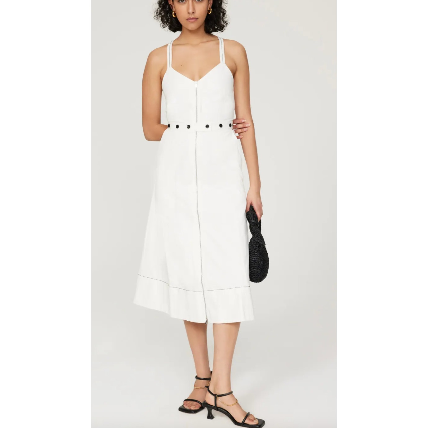 Proenza Schouler White Linen Midi Dress Size 0 Preppy Sundress Designer $500